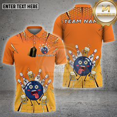 Maxcorners Bowling Shirt Beer Mug Strike Bowling Ball Funny Face Personalized Name, Team Name Unisex 3D Shirt