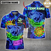 Maxcorners Darts Party Shark Inflatable Neon Multicolor Options Personalized Name, Team Name 3D Shirt (4 Colors)
