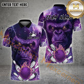 Maxcorners Bowling Shirt Angry Gorilla Purple Lightning Multicolor Options Personalized Name, Team Name 3D Shirt (4 Colors)