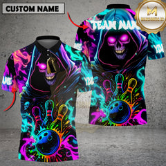 Maxcorners Bowling Grim Reaper Neon Flames Personalized Name, Team Name 3D Shirt