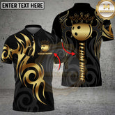 Maxcorners Bowling Shirt Golden Bowling Ball Crown Tribal Pattern Multicolor Options Personalized Name, Team Name 3D Shirt (6 Colors)
