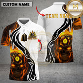 Maxcorners Billiards Skull Head Fire Burst Multicolor Options Personalized Name, Team Name 3D Shirt (4 Colors)