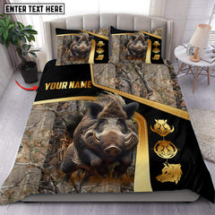 Maxcorners Custom Name Boar Hunting Grass Brown Camo Golden Pattern Bedding Set 3D All Over Printed