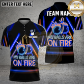 Maxcorners Bowling Shirt Funny Slogan My Balls Are On Fire Neon Style Multicolor Options Personalized Name, Team Name 3D Shirt (4 Colors)