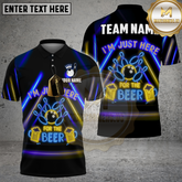 Maxcorners Bowling Shirt Beer Lover I'm Just Here for the Beer Neon Style Multicolor Options Personalized Name, Team Name 3D Shirt (4 Colors)