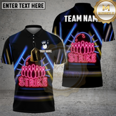 Maxcorners Bowling Shirt Strike Neon Bowling Ball and Pins Multicolor Options Personalized Name, Team Name 3D Shirt (4 Colors)