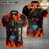 Maxcorners Bowling Shirt Flaming Skull with Fireball Multicolor Options Personalized Name, Team Name 3D Shirt (4 Colors)