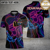 Maxcorners Pug Dog Dab Bowling Neon Art Multicolor Options Personalized Name, Team Name 3D Shirt (4 Colors)