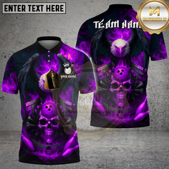 Maxcorners Flaming Eagle Skull Bowling Shirt Fireball Skull Design Multicolor Options Personalized Name Team Name 3D Shirt (4 Colors)