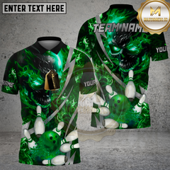 Maxcorners Flame Skull Bowling Shirt Electric Skull With Bowling Ball Multicolor Options Personalized Name Team Name 3D Shirt (4 Colors)