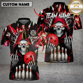 Maxcorners Bowling Grim Reaper Red Flame Multicolor Options Personalized Name, Team Name 3D Shirt (4 Colors)