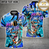 Maxcorners Bowling Shirt Shark Cartoon Never Give Up Design Multicolor Options Personalized Name, Team Name 3D Shirt (4 Colors)