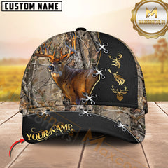 Maxcorners Deer Hunting Antler Camo Leather Stitch Multicolor Options Personalized Name 3D Cap