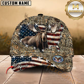 Maxcorners Hunting Moose Cap American Flag Camo Multicolor Options Personalized Name 3D Cap