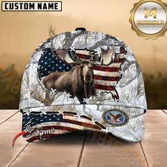 Maxcorners Hunting Moose Cap American Flag Camo Multicolor Options Personalized Name 3D Cap