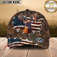 Maxcorners Hunting Deer Cap American Flag Camo Multicolor Options Personalized Name 3D Cap