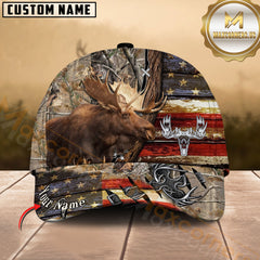 Maxcorners Moose Hunting American Flag Rustic Camo Multicolor Options Personalized Name 3D Cap