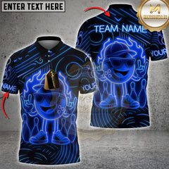 Hyperpop bowling shirt with flaming neon cartoon bowling ball, Rock n' Roll style, multicolor options, personalized name and team name, 3D unisex shirt