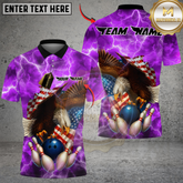 Maxcorners Eagle Lightning Bowling Ball American Flag Multicolor Options Personalized Name, Team Name 3D Shirt (4 Colors)