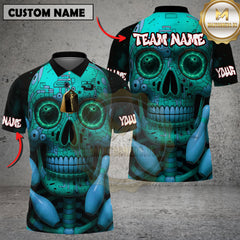 Maxcorners Bowling Shirt Cyber Skull Tech Style Multioptions Personalized Name, Team Name Unisex 3D Shirt (4 Colors)