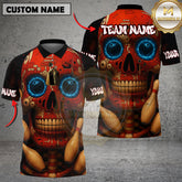 Maxcorners Bowling Shirt Cyber Skull Tech Style Multioptions Personalized Name, Team Name Unisex 3D Shirt (4 Colors)