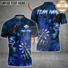 Maxcorners darts shirt with dark skeleton and dartboard lightning design, custom unisex 3D polo for teams