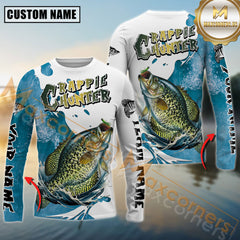 Maxcorners Crappie Hunter Fishing Graphic Splash Effect Personalized Name, Team Name Long Sleeve Shirt