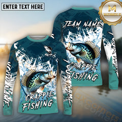 Maxcorners Crappie Fishing Wild Water Splash Pattern Pattern Sport Jersey Personalized Name, Team Name Long Sleeve Shirt