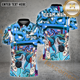 Maxcorners Graffiti Bowling Shirt Hip Hop Shark with Sunglasses Multicolor Options Personalized Name, Team Name 3D Shirt (4 Colors)