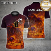 Maxcorners Bowling Shirt Bowlosaurus T-Rex Firestorm Design Multicolor Options Personalized Name, Team Name 3D Shirt (4 Colors)