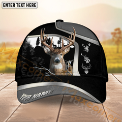 Maxcorners Forest Hunting Black Grey With Line Silver Pattern Design Personalized Name 3D Cap (Deer/Moose)