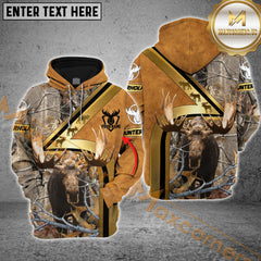 Maxcorners Moose Hunting Hoodie Leather Strap Camo Golden Line Multioptions Custom Name Shirt 3D All Over Printed Clothes