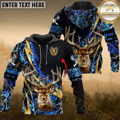 Maxcorners Deer Hunting Hoodie Blue Camo Bold Antlers Multioptions Custom Name Shirt 3D All Over Printed Clothes