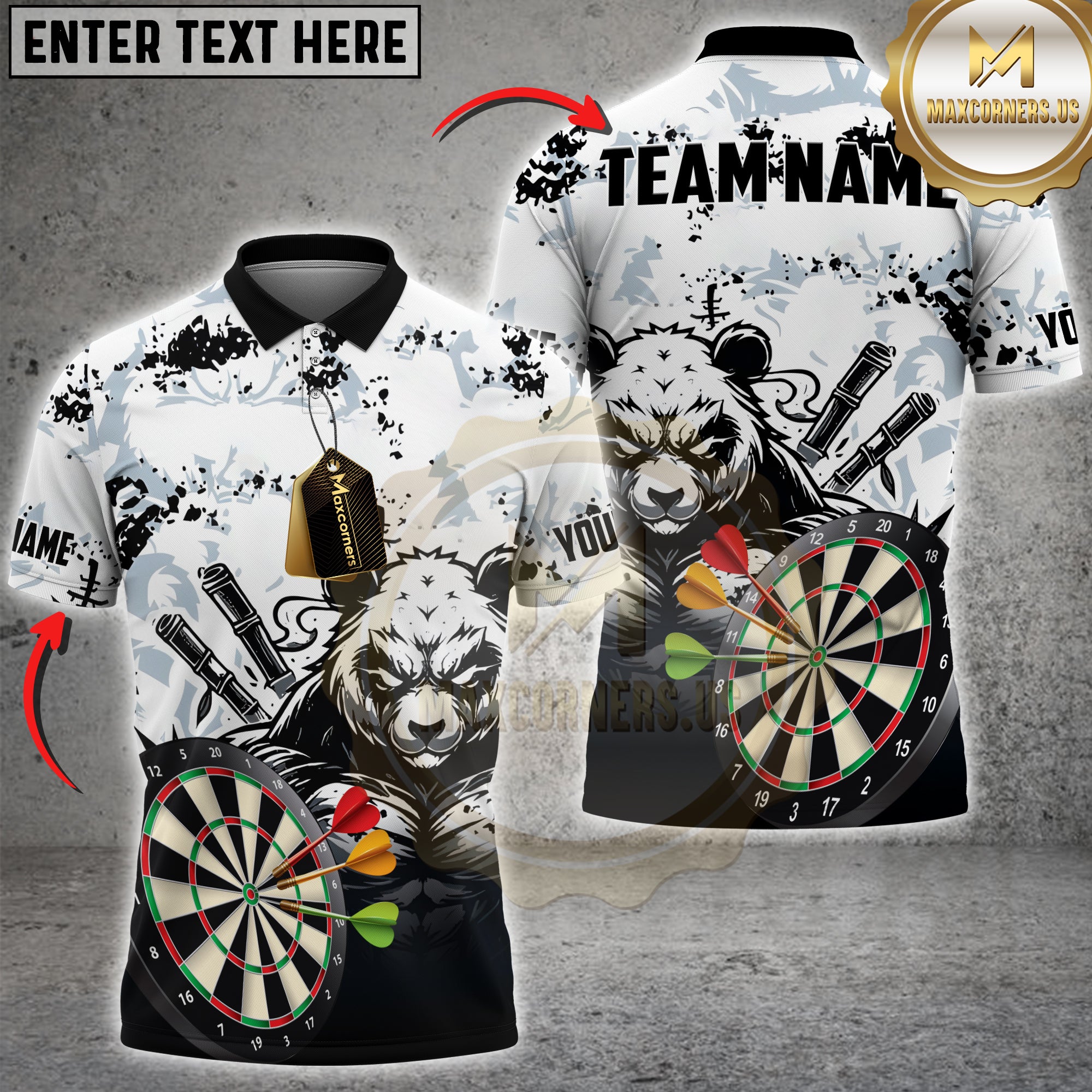 Panda Dartboard Shirt Custom Name – Fierce Bear Dart Team Jersey with Personalized Text 3D Design