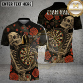 Maxcorners Darts Shirt Vintage Skeleton & Rose Design Multicolor Options Personalized Name, Team Name 3D Shirt (4 Colors)