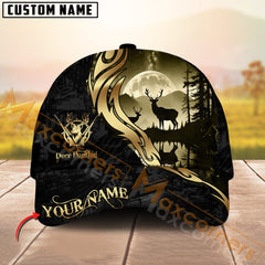 Sunset Deer Silhouette Hunting Hat Personalized Name – Yellow Light Moon Forest Camo Cap for Hunters