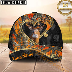 Heart Buck Deer Hunting Hat orange Camo Custom Name – Romantic Hunter Cap Gift for Him or Her