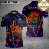 Maxcorners Monster Bear Pumpkin Bowling Neon Glow Multicolor Options Personalized Name, Team Name 3D Shirt (4 Colors)