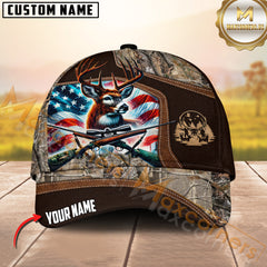 Maxcorners Hunting Deer American Flag Rifle Multicolor Options Personalized Name 3D Cap
