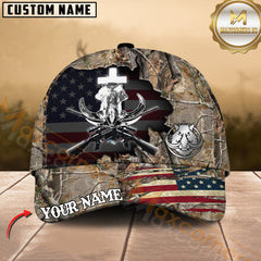Maxcorners Boar Hunting Hat – Cross Antler Skull & Rifles USA Flag Design, Multicolor Options Personalized Name Custom Cap