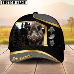 Maxcorners Forest Hunting Black Pattern Line Gold Mix Silver Logo Pattern Design Personalized Name 3D Cap (Deer/Moose/Elk/Turkey/Boar/Duck)