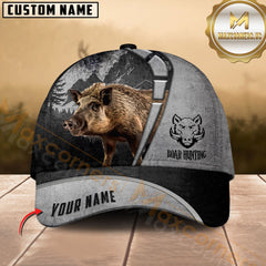 Maxcorners Hunting Grey Leather Camo Design Personalized Name 3D Cap (Deer/Moose/Elk/Turkey/Boar/Duck)