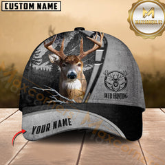 Maxcorners Hunting Grey Leather Camo Design Personalized Name 3D Cap (Deer/Moose/Elk/Turkey/Boar/Duck)