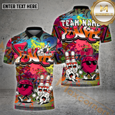 Maxcorners Bowling Shirt Funky Love Ball Cool Graffiti Style Multicolor Options Personalized Name, Team Name 3D Shirt (4 Colors)
