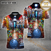 Maxcorners Bowling Shirt Zombie Pins in Dark Alley Multicolor Options Personalized Name, Team Name 3D Shirt (4 Colors)