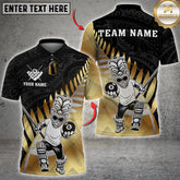 Tribal-themed billiards shirt with a Maori warrior holding a cue and 8-ball. Golden tribal patterns and bold cultural elements.