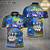 Maxcorners Bowling Shirt Funky Graffiti Pins Chase Ball Design Multicolor Options Personalized Name, Team Name 3D Shirt (4 Colors)