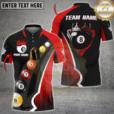 Maxcorners Billiards Polo Shirt Red Black 8-Ball Crown Design Multicolor Options Personalized Name, Team Name 3D Shirt (4 Colors)