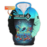 Maxcorners Scuba Diving Explore The Ocean Custom Name 3D Zipper Hoodie Personalized Gift For Diver Lovers LM2111