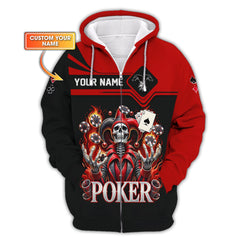 Maxcorners Custom Poker T-Shirt - Fiery Joker Skull, Playing Cards & Poker Chips, Gift For Poker PlayersLM1009